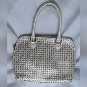 Ganson Vintage Basket Weave Metallic Gold & Silver W/ Cream Purse Handbag